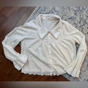 Reformation White Lace Collar Blouse NWOT Size Small Romantic Cottagecore
